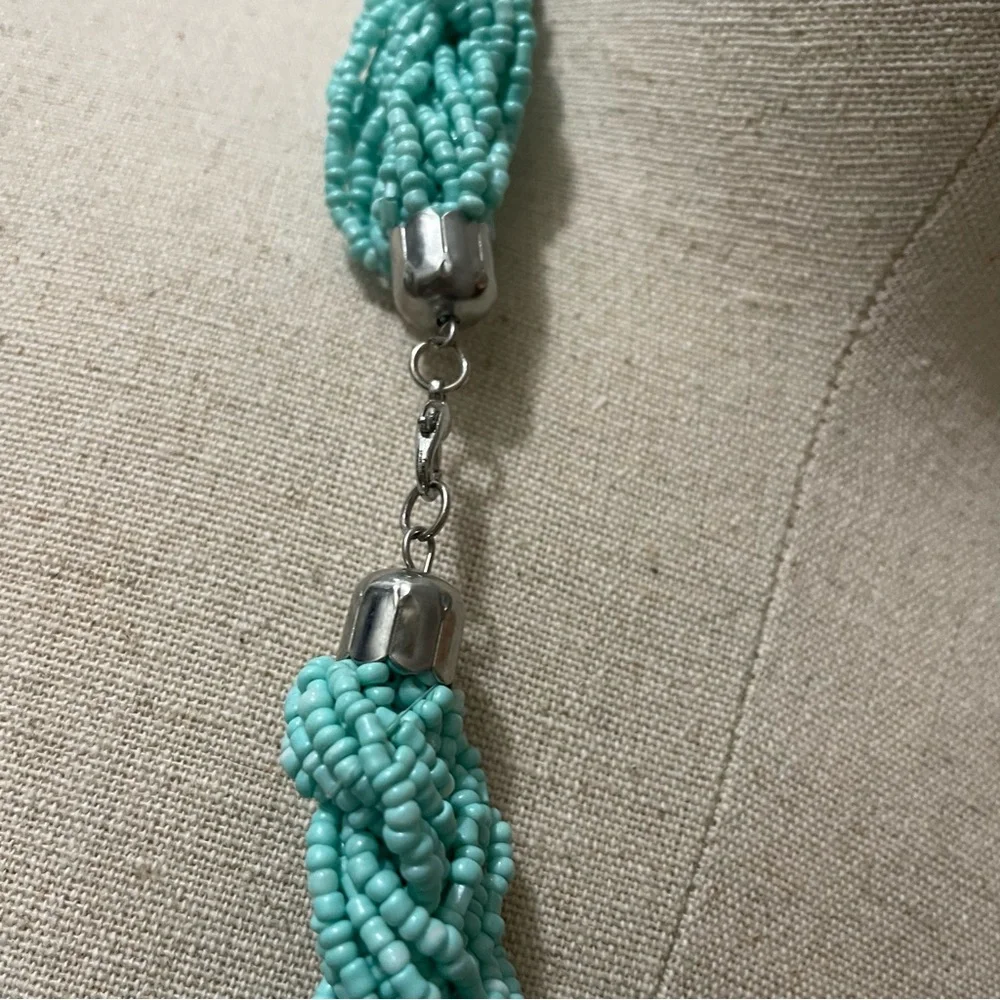 Vintage Thick Turquoise Beaded Statement Necklace - Picture 5 of 6